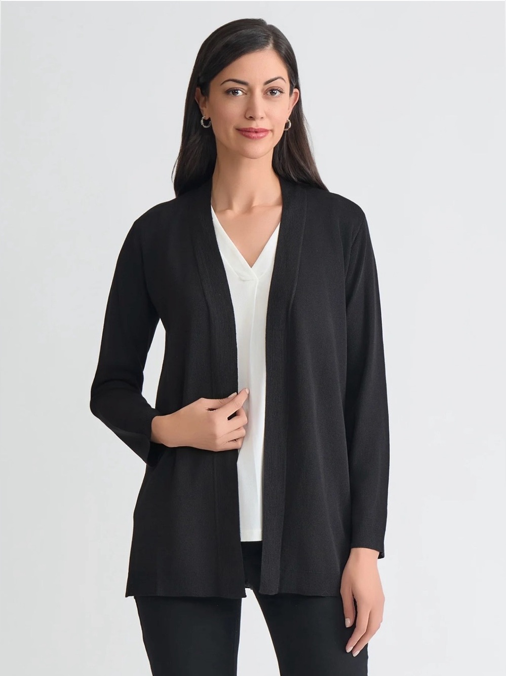 Jones New York Black Open Front Cardigan Sweater XS Minimalist Corporate